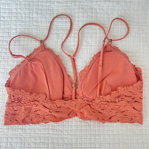 Aerie Lace Bralette Set in Coral and Moss Green Size Medium - Picture 6 of 7